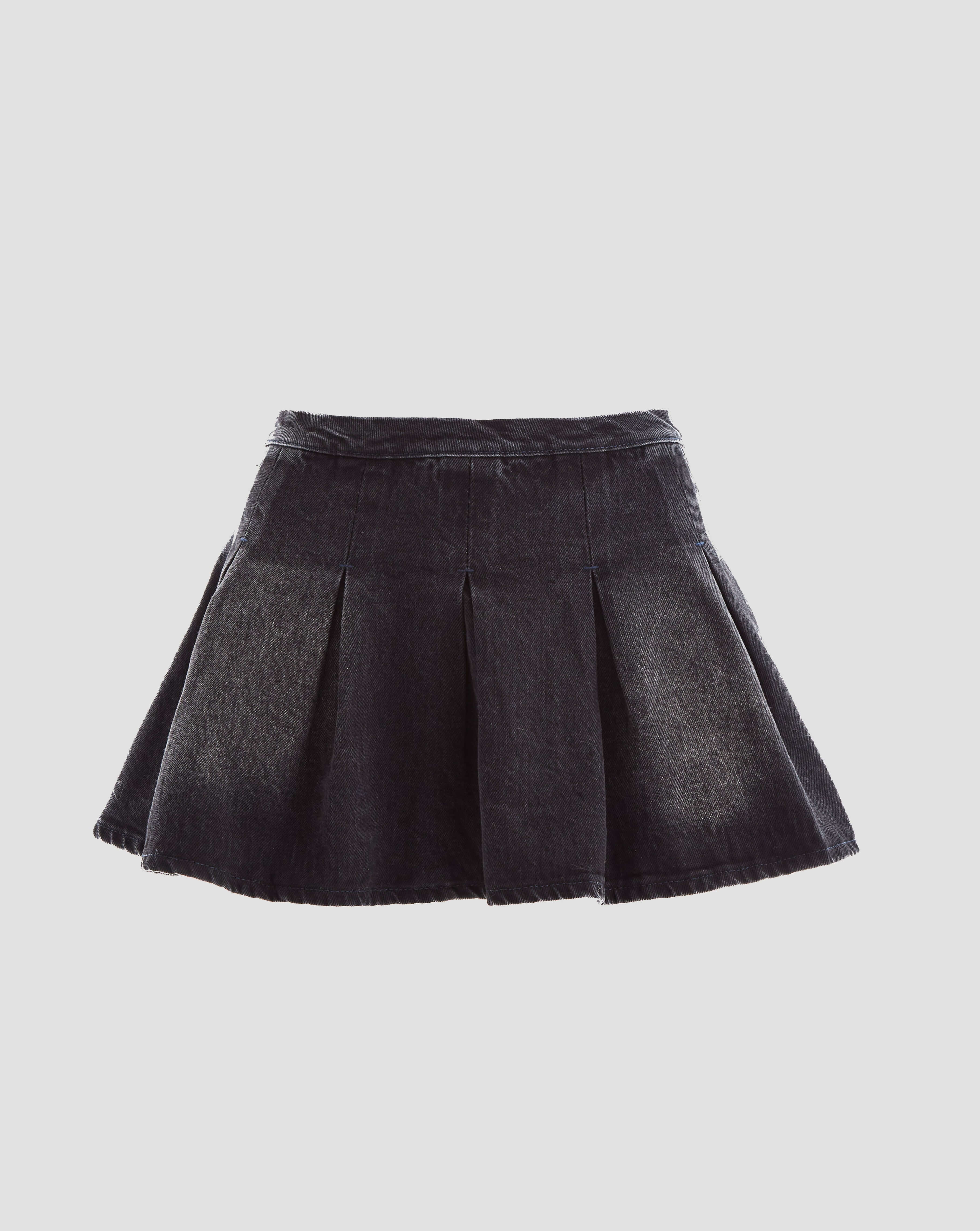 Daybreaker Co-Ord Denim Pleated Mini Skirt in Dark Grey Wash